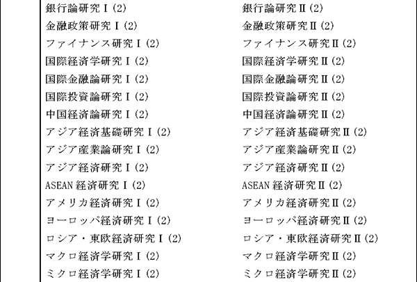 博士前期課程 応用経済学専攻 授業科目2