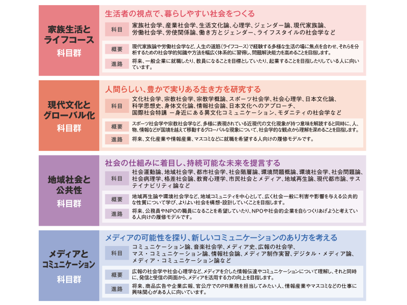 社会学科 4つの履修モデルの図